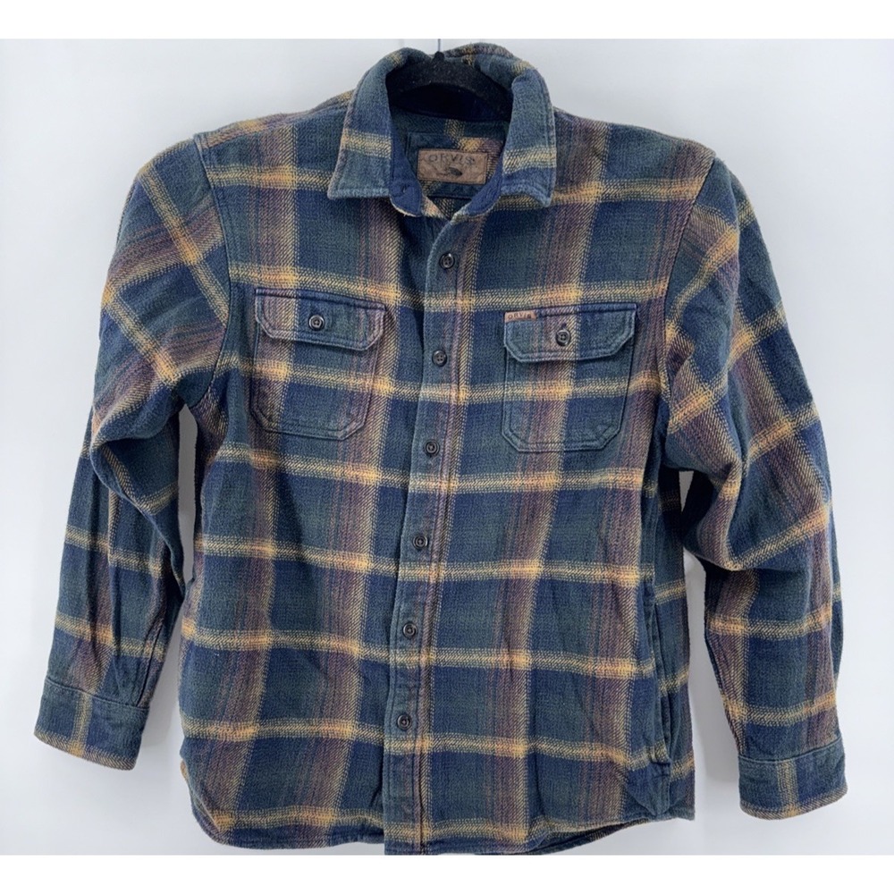 Men's Orvis Heavyweight‎ Flannel Shirt Jacket Pockets L Plaid Multicolor Outdoor